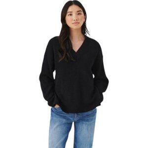 Silence + Noise navy blue V-neck cable knit oversized pullover sweater size S